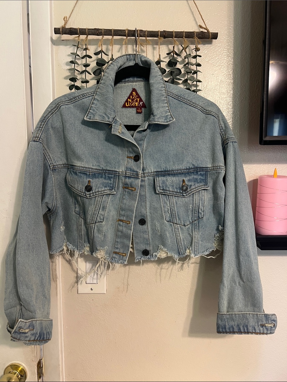 Signature8 Light Blue Distressed Cropped Denim Jacket
